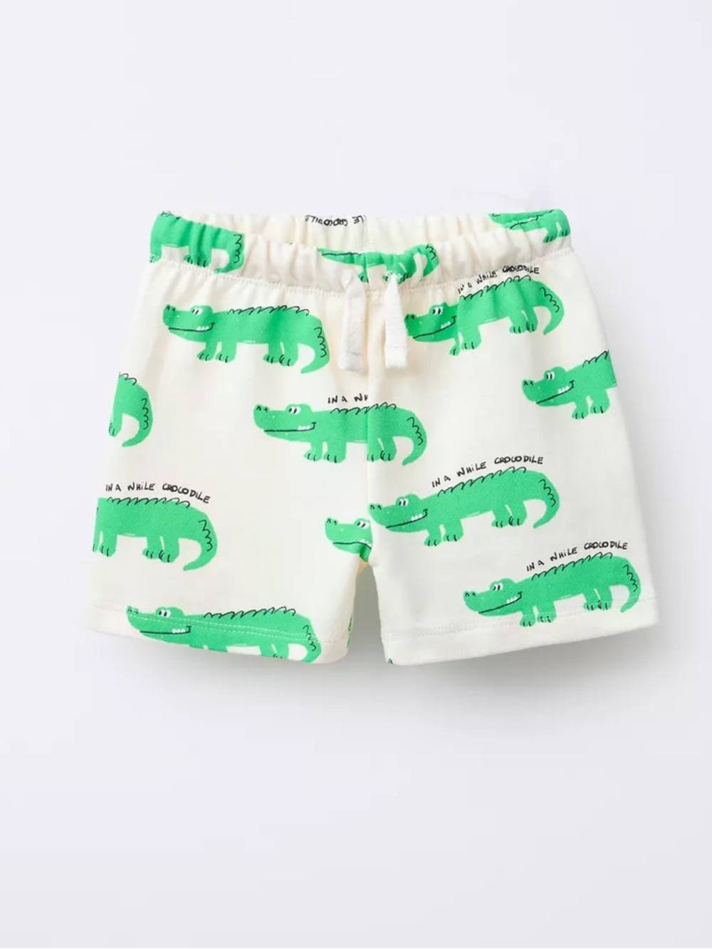 Zara Cream Shorts with Green Crocodile Motif